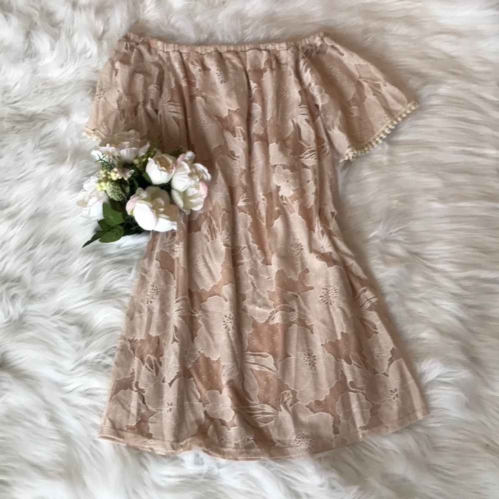 Lace off the shoulder dress.